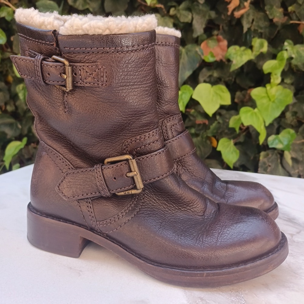 Marc by Marc Jacobs Shearling Engineer Moto Biker Boots Women's Size 35.5 Brown